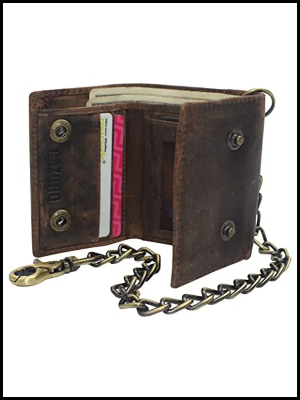 Men's RFID Blocking Trifold Leather Biker Wallet with Chain
